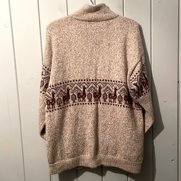 Vintage Knit Zip Up Wool Alpaca Design Cardigan Sweater Men’s Tan Brown L-XL - Picture 2 of 7